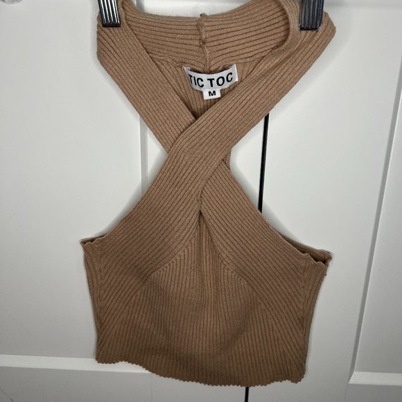 Tobi Tic Toc Brown Halter Crop Top - Picture 3 of 6